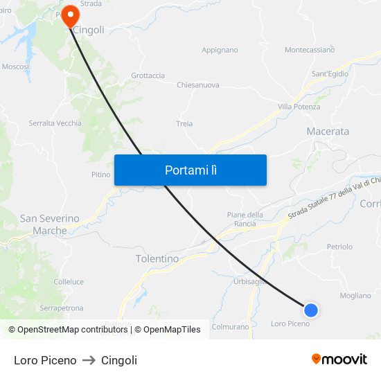 Loro Piceno to Cingoli map