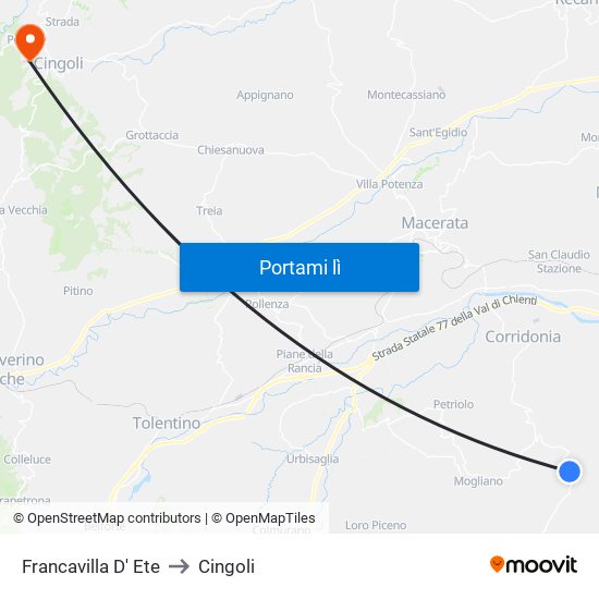 Francavilla D' Ete to Cingoli map