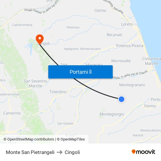 Monte San Pietrangeli to Cingoli map