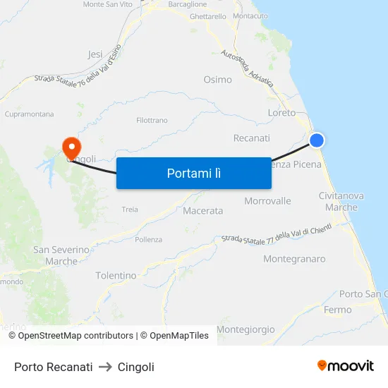 Porto Recanati to Cingoli map