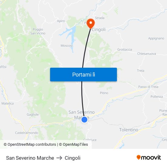 San Severino Marche to Cingoli map