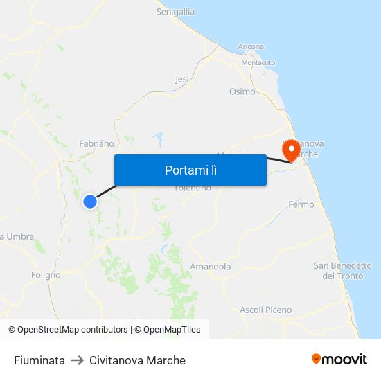 Fiuminata to Civitanova Marche map