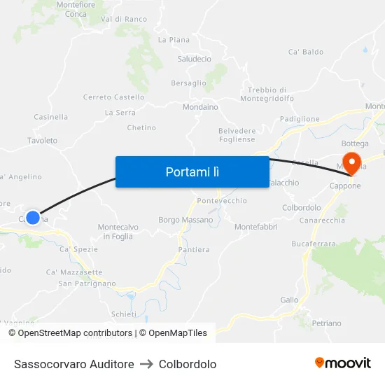 Sassocorvaro Auditore to Colbordolo map