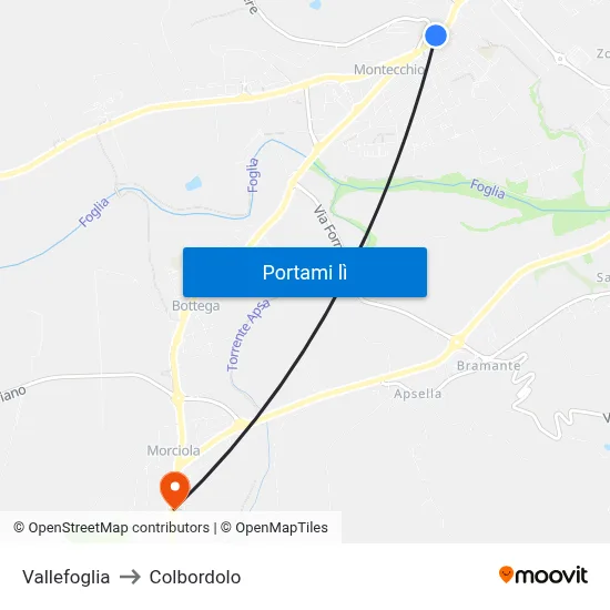 Vallefoglia to Colbordolo map