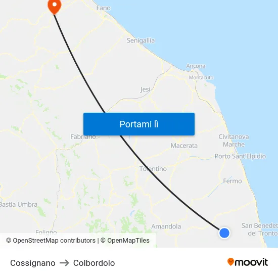 Cossignano to Colbordolo map