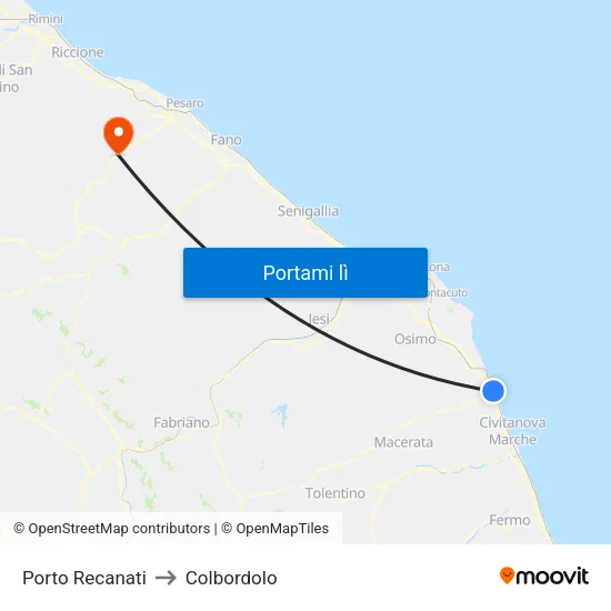 Porto Recanati to Colbordolo map