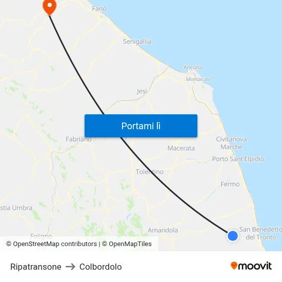 Ripatransone to Colbordolo map