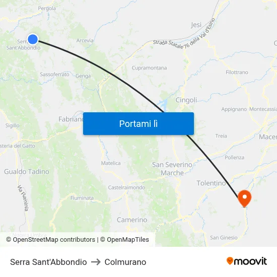Serra Sant'Abbondio to Colmurano map
