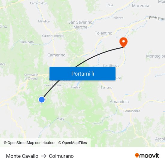 Monte Cavallo to Colmurano map