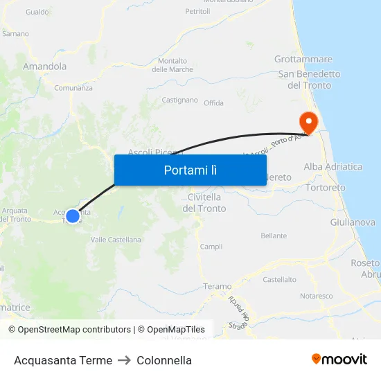 Acquasanta Terme to Colonnella map