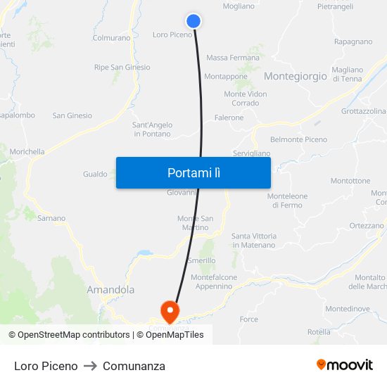 Loro Piceno to Comunanza map