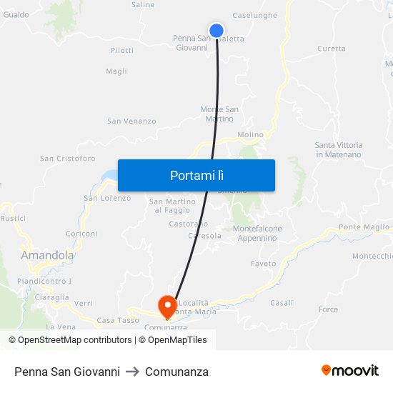 Penna San Giovanni to Comunanza map