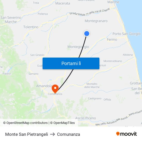 Monte San Pietrangeli to Comunanza map