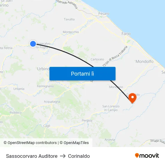 Sassocorvaro Auditore to Corinaldo map