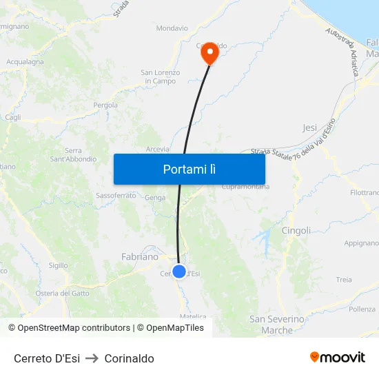 Cerreto D'Esi to Corinaldo map