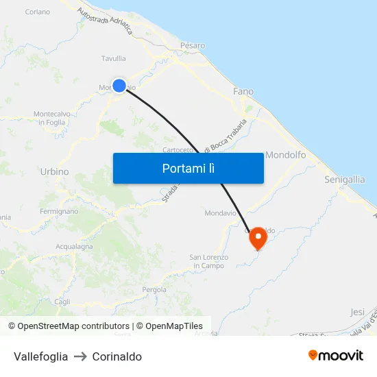 Vallefoglia to Corinaldo map