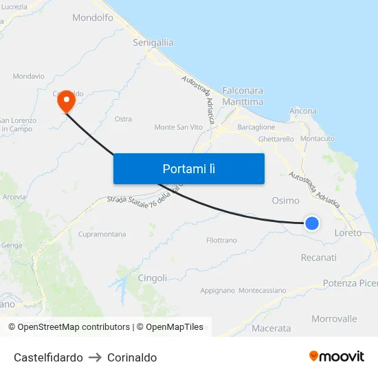 Castelfidardo to Corinaldo map