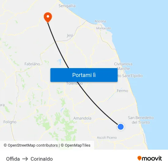 Offida to Corinaldo map