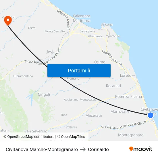 Civitanova Marche-Montegranaro to Corinaldo map