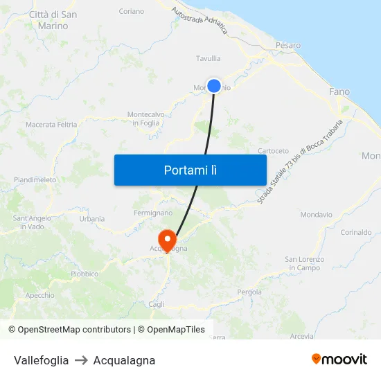 Vallefoglia to Acqualagna map
