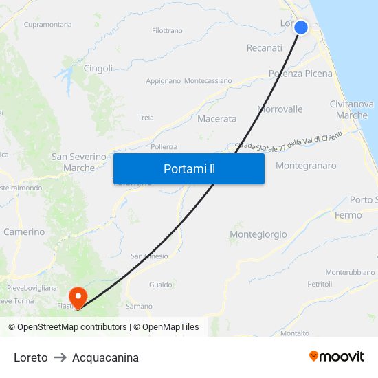 Loreto to Acquacanina map