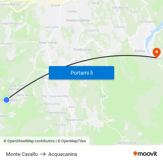 Monte Cavallo to Acquacanina map