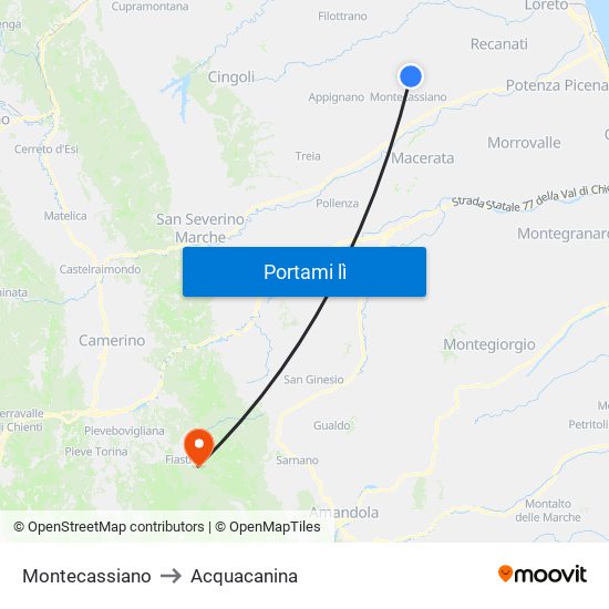 Montecassiano to Acquacanina map