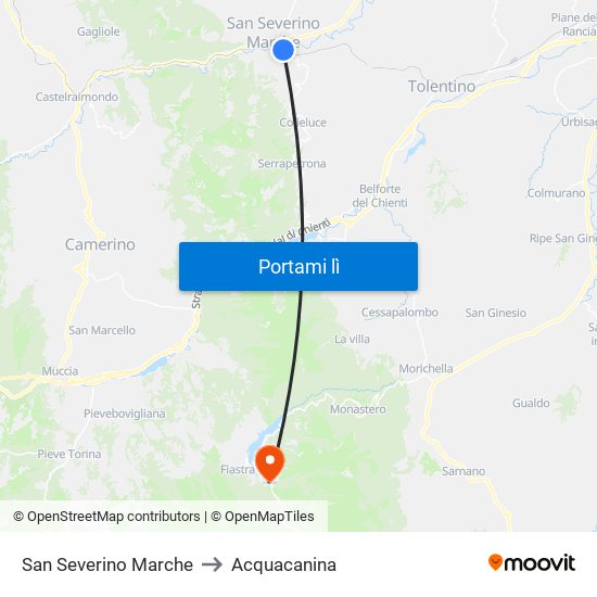 San Severino Marche to Acquacanina map