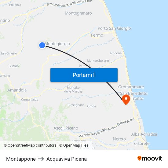 Montappone to Acquaviva Picena map