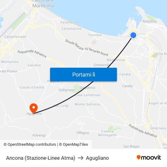 Ancona (Stazione-Linee Atma) to Agugliano map