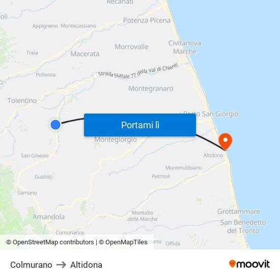 Colmurano to Altidona map