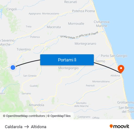 Caldarola to Altidona map