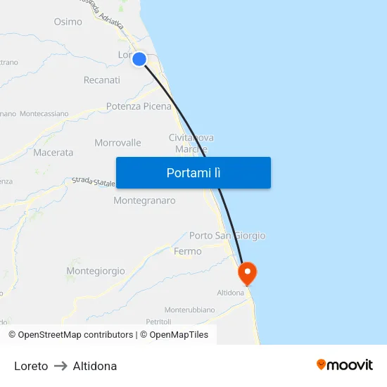 Loreto to Altidona map