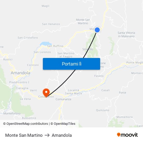 Monte San Martino to Amandola map