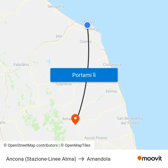 Ancona (Stazione-Linee Atma) to Amandola map