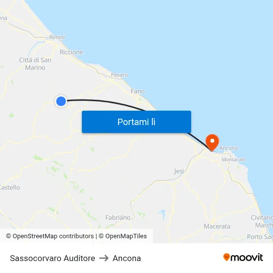 Sassocorvaro Auditore to Ancona map