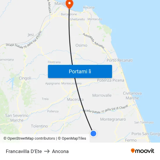 Francavilla D'Ete to Ancona map
