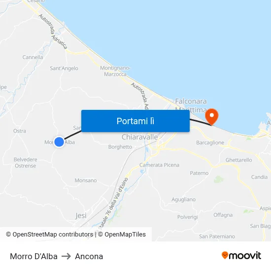 Morro D'Alba to Ancona map