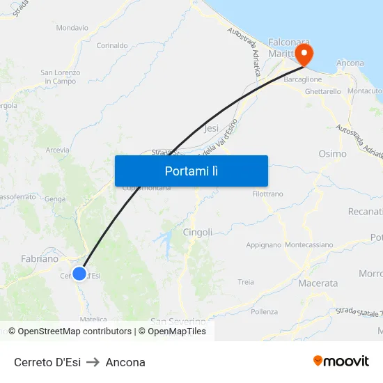 Cerreto D'Esi to Ancona map