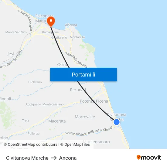 Civitanova Marche to Ancona map