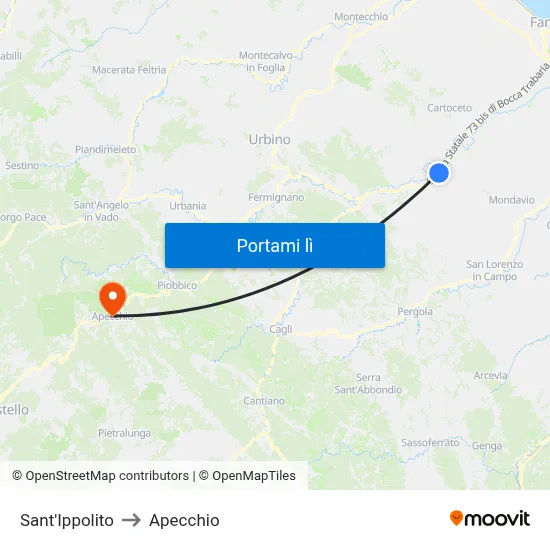 Sant'Ippolito to Apecchio map