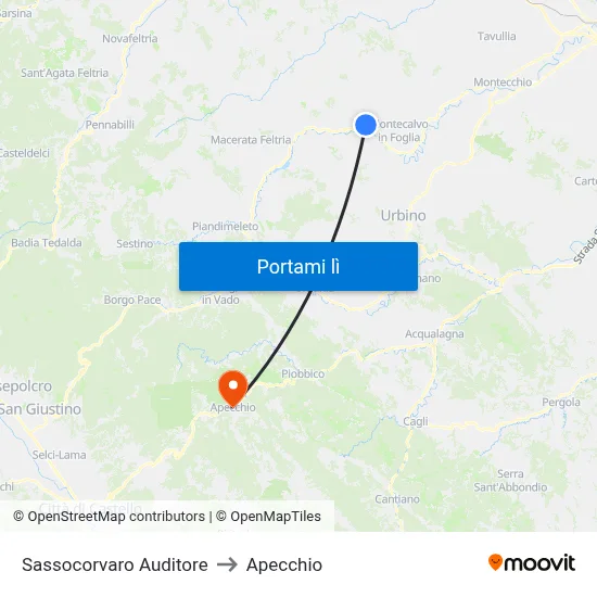 Sassocorvaro Auditore to Apecchio map