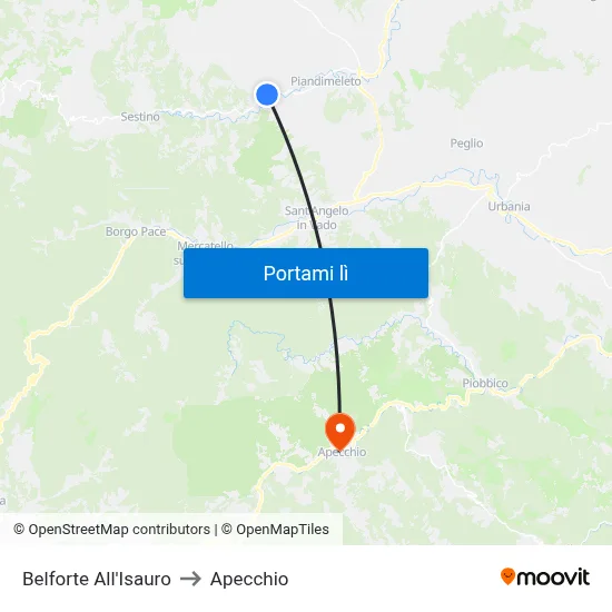 Belforte All'Isauro to Apecchio map