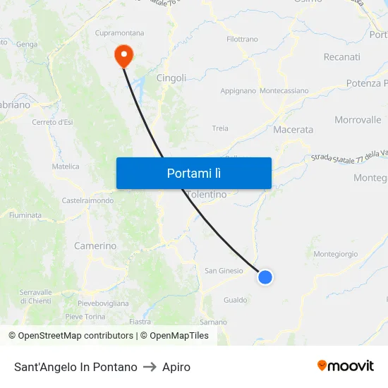 Sant'Angelo In Pontano to Apiro map