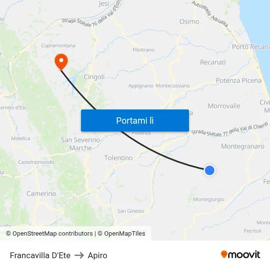 Francavilla D'Ete to Apiro map