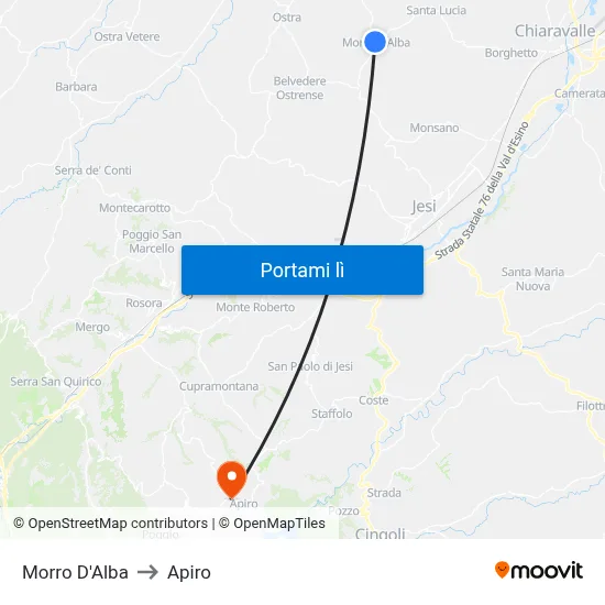 Morro D'Alba to Apiro map