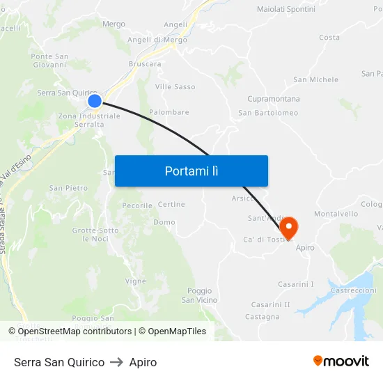 Serra San Quirico to Apiro map