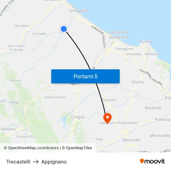 Trecastelli to Appignano map