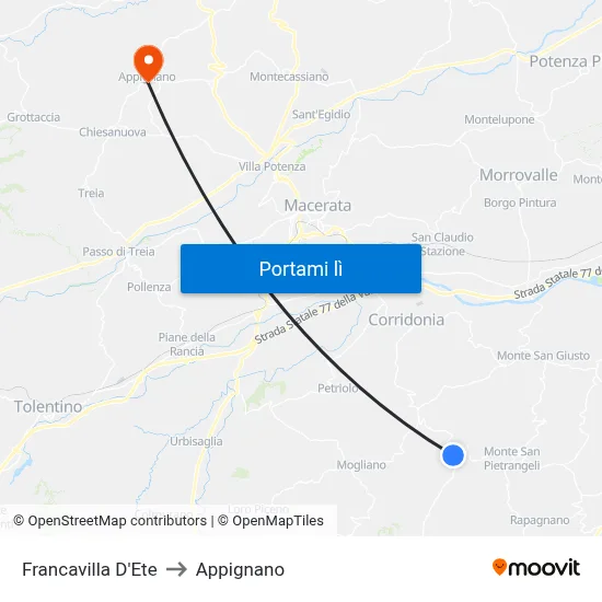 Francavilla D'Ete to Appignano map
