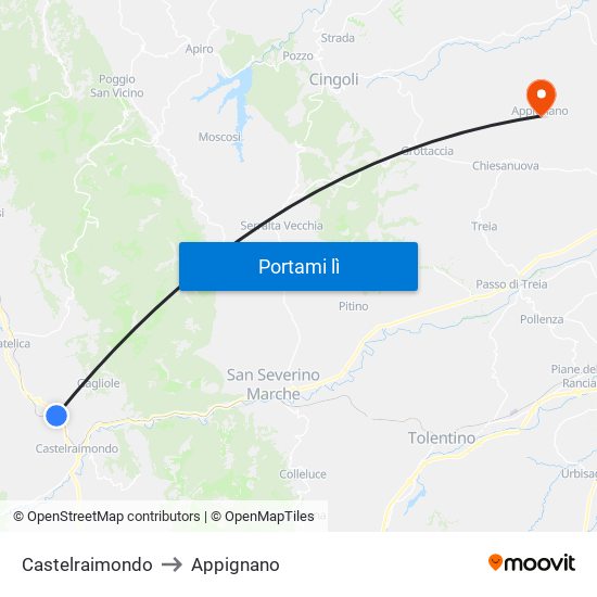 Castelraimondo to Appignano map